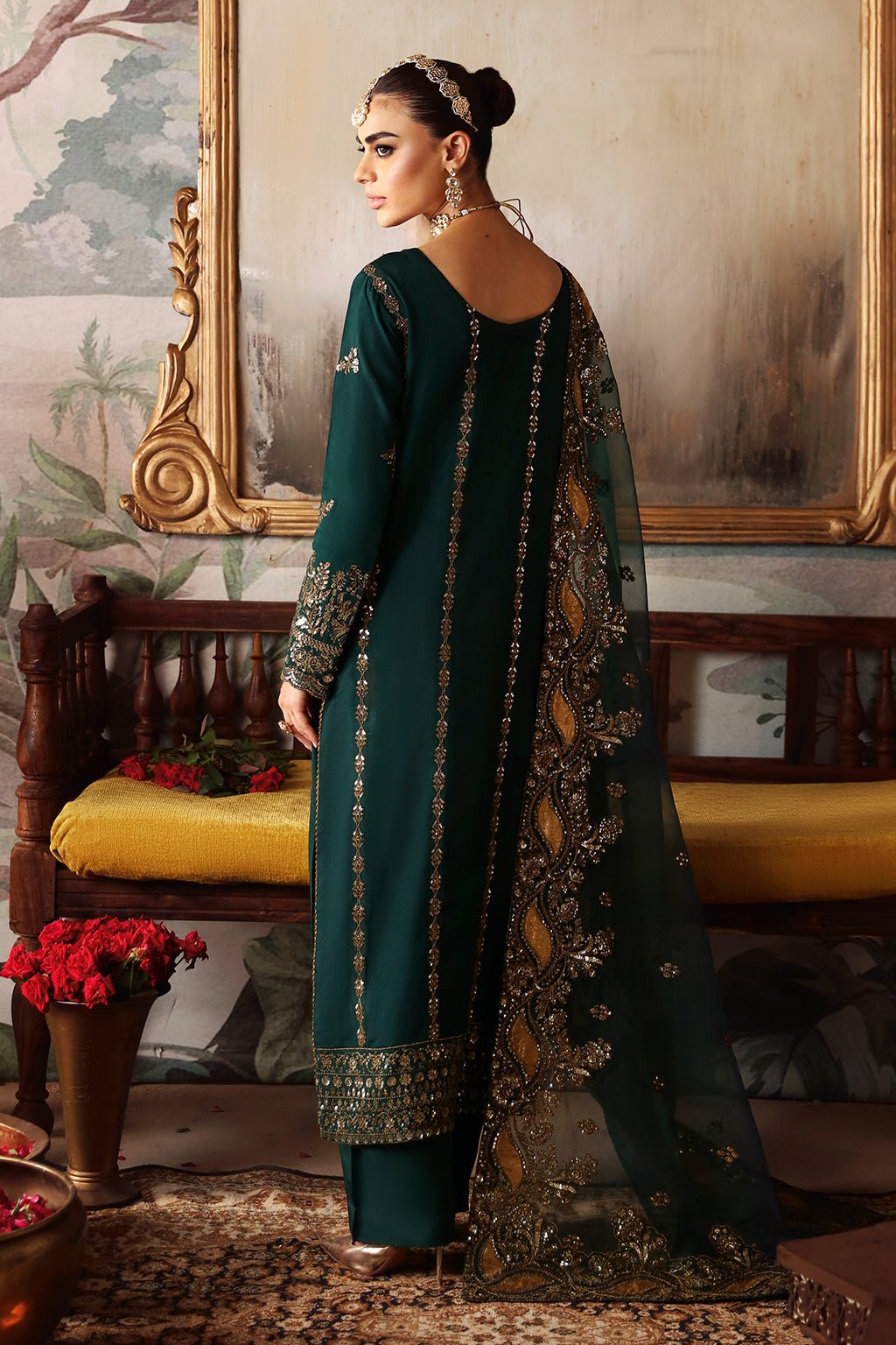 Shagna | Premium Raw Silk | Zaib S - 03 - is Dark Green dress from Shagna - Ladies Clothes - Maria Faisal