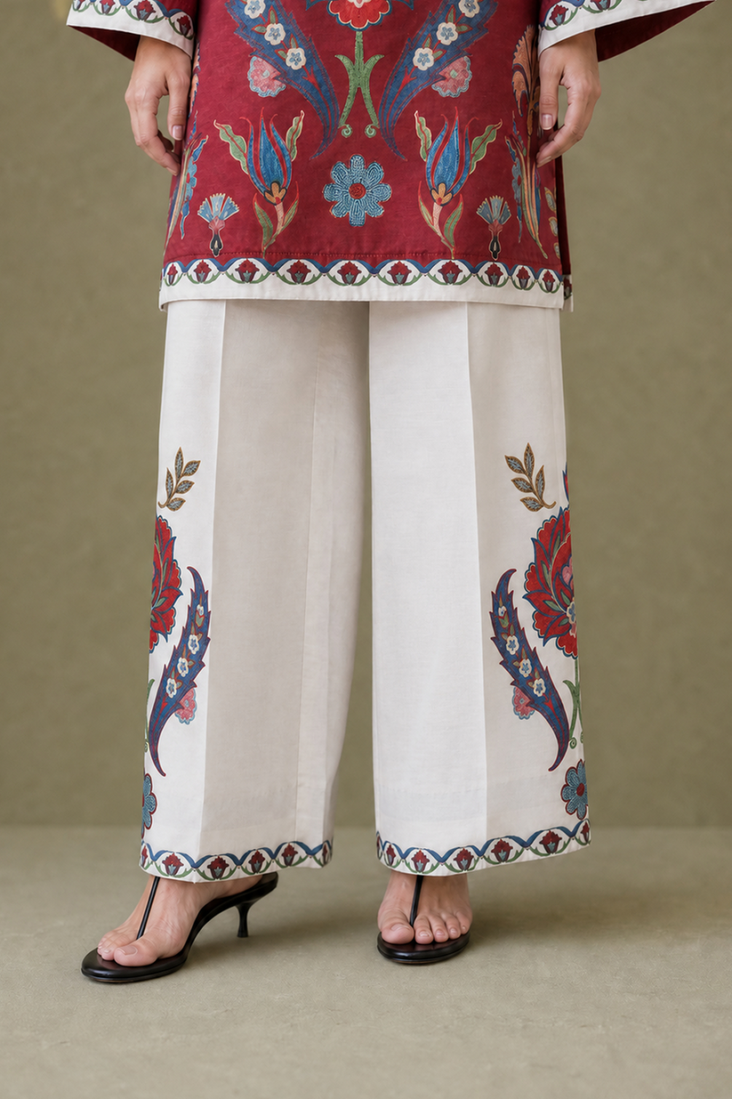 Saad Shaikh | Ease Fall Edit 26 | D-11 Co-ord Set Maroon and White - Casual Dress - available at Maria Faisal in UK and USA.