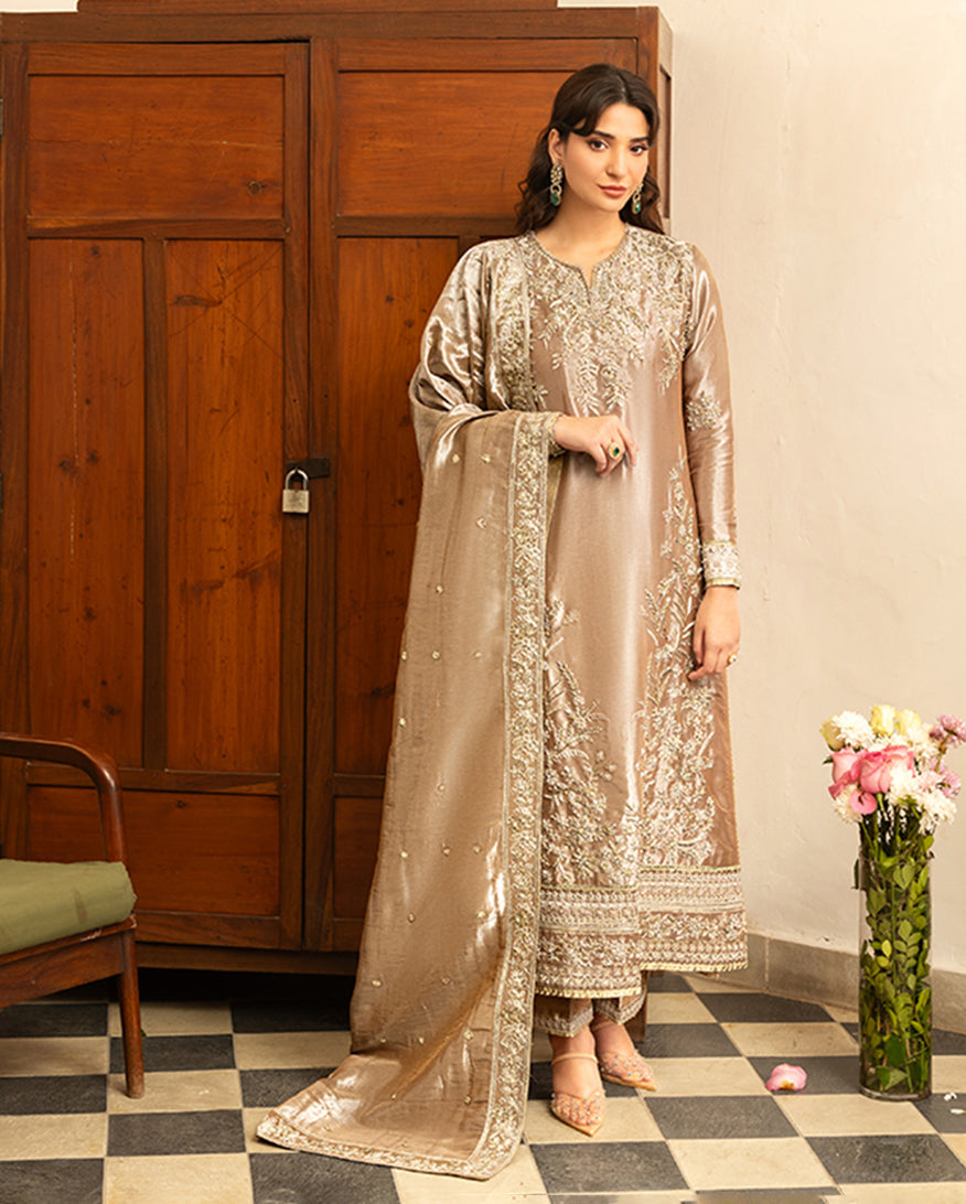 Mushq | Sunehri Lama Silk | Uswah - Formal Dress - available at Maria Faisal in UK and USA.