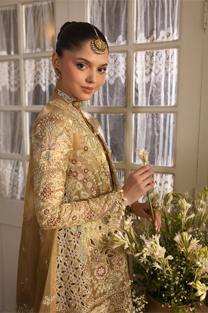 Afrozeh | Dastangoi 25 | Goldveil - Wedding Dress - available at Maria Faisal in UK and USA.