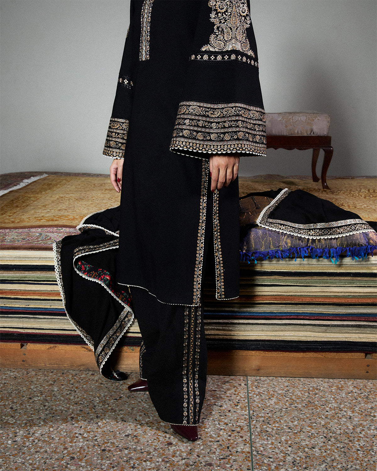 Jugnu | Karandi 25 | Tila - Luxury Dress - available at Maria Faisal in UK and USA.