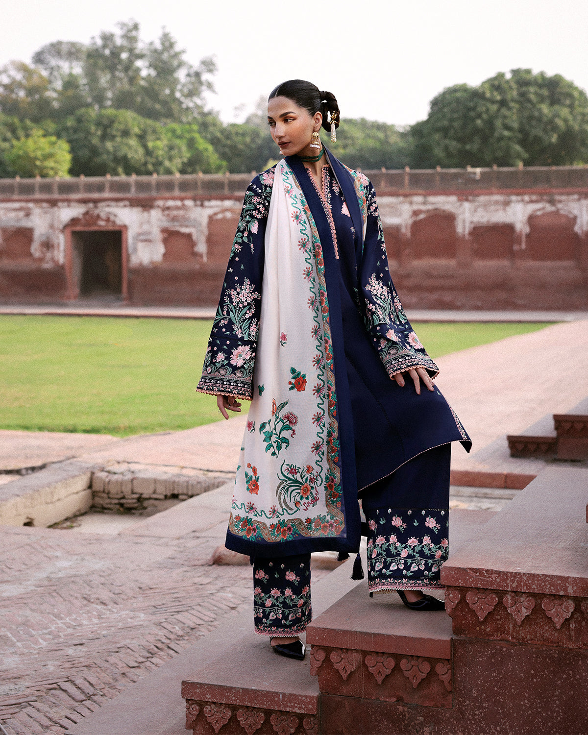 Jugnu | Khaddar 25 | Navi - Casual Dress - available at Maria Faisal in UK and USA.