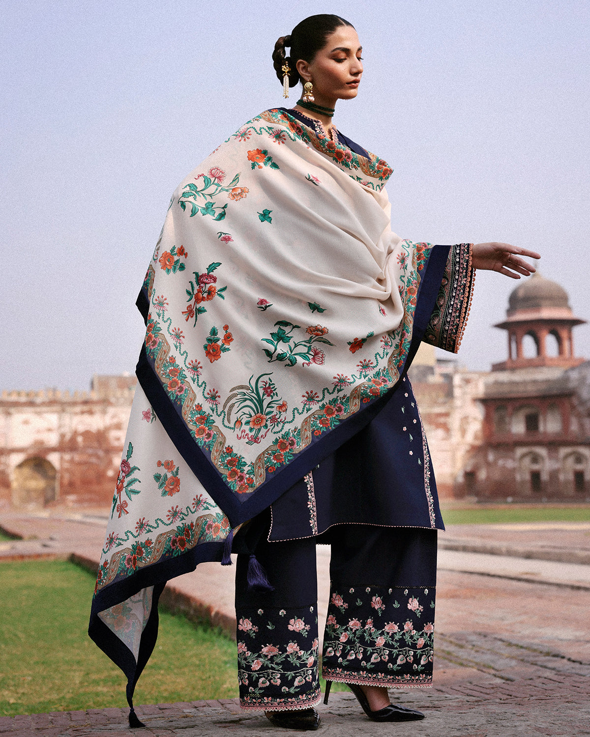 Jugnu | Khaddar 25 | Navi - Casual Dress - available at Maria Faisal in UK and USA.