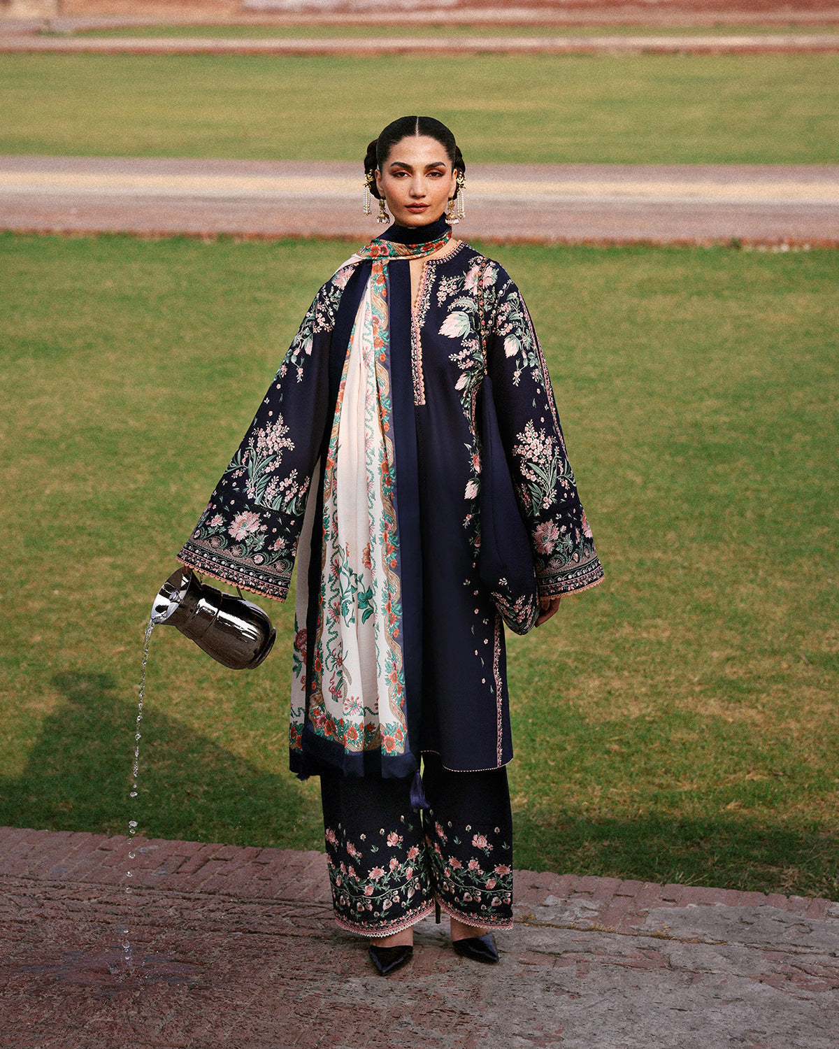 Jugnu | Khaddar 25 | Navi - Casual Dress - available at Maria Faisal in UK and USA.