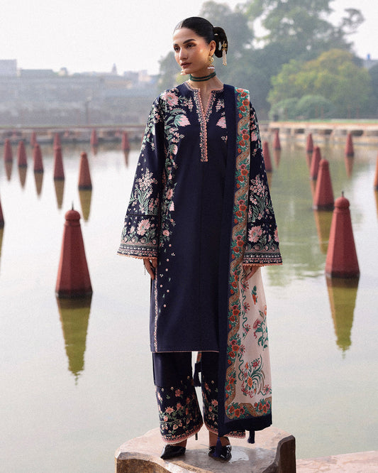 Jugnu | Khaddar 25 | Navi - Casual Dress - available at Maria Faisal in UK and USA.