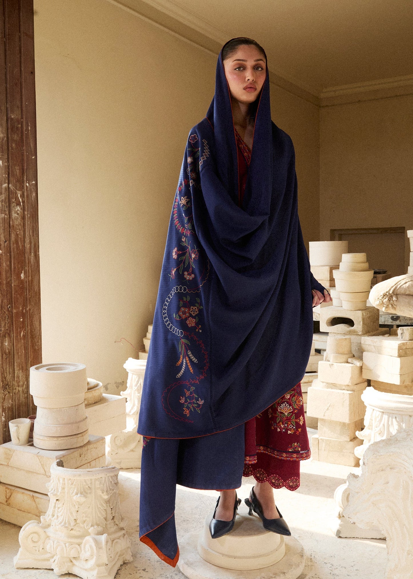 Hussain Rehar | Khaddar Pret 25 | GULNAR - Luxury Dress - available at Maria Faisal in UK and USA.
