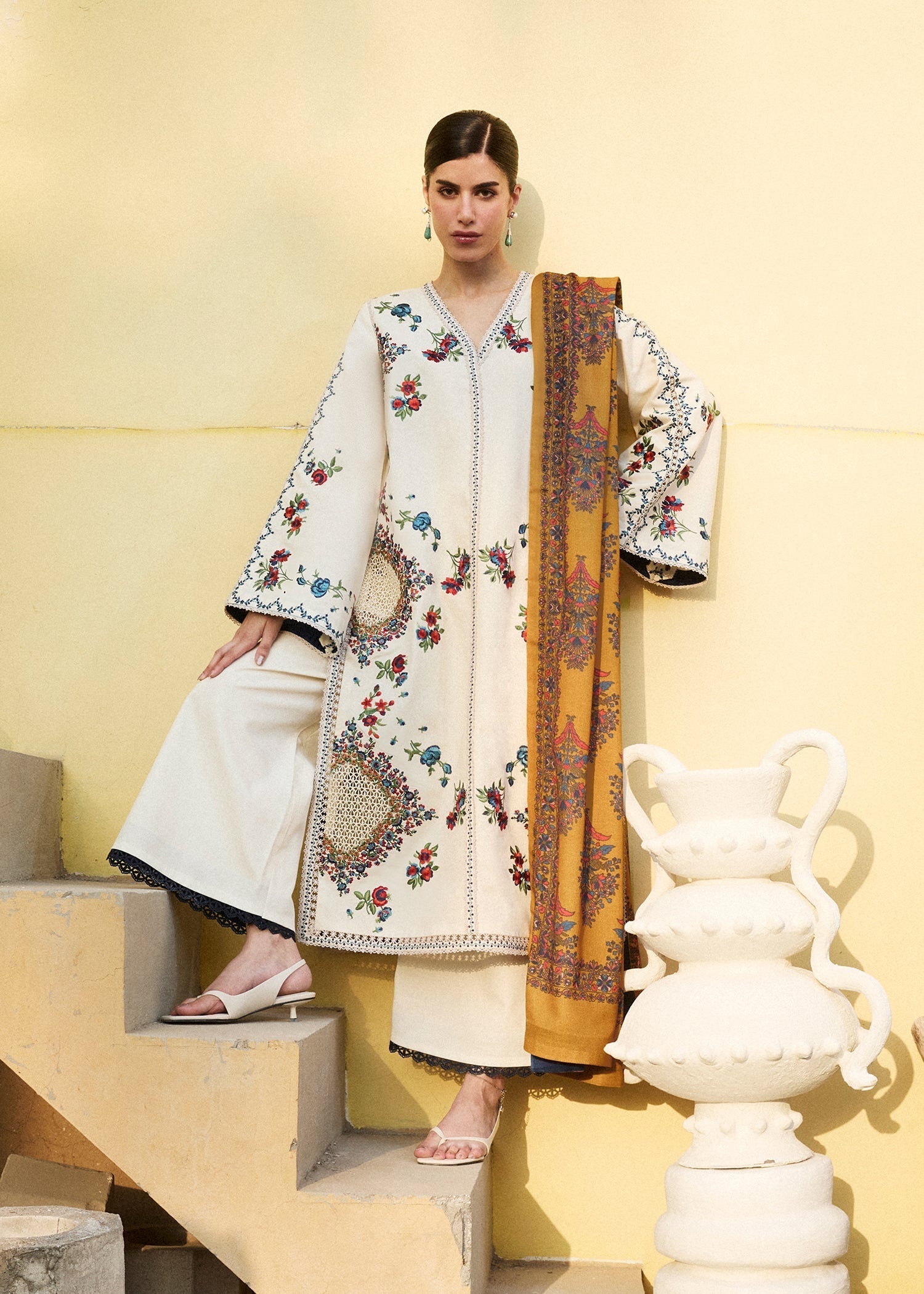 Hussain Rehar | Khaddar Pret 25 | LAYLA - Luxury Dress - available at Maria Faisal in UK and USA.