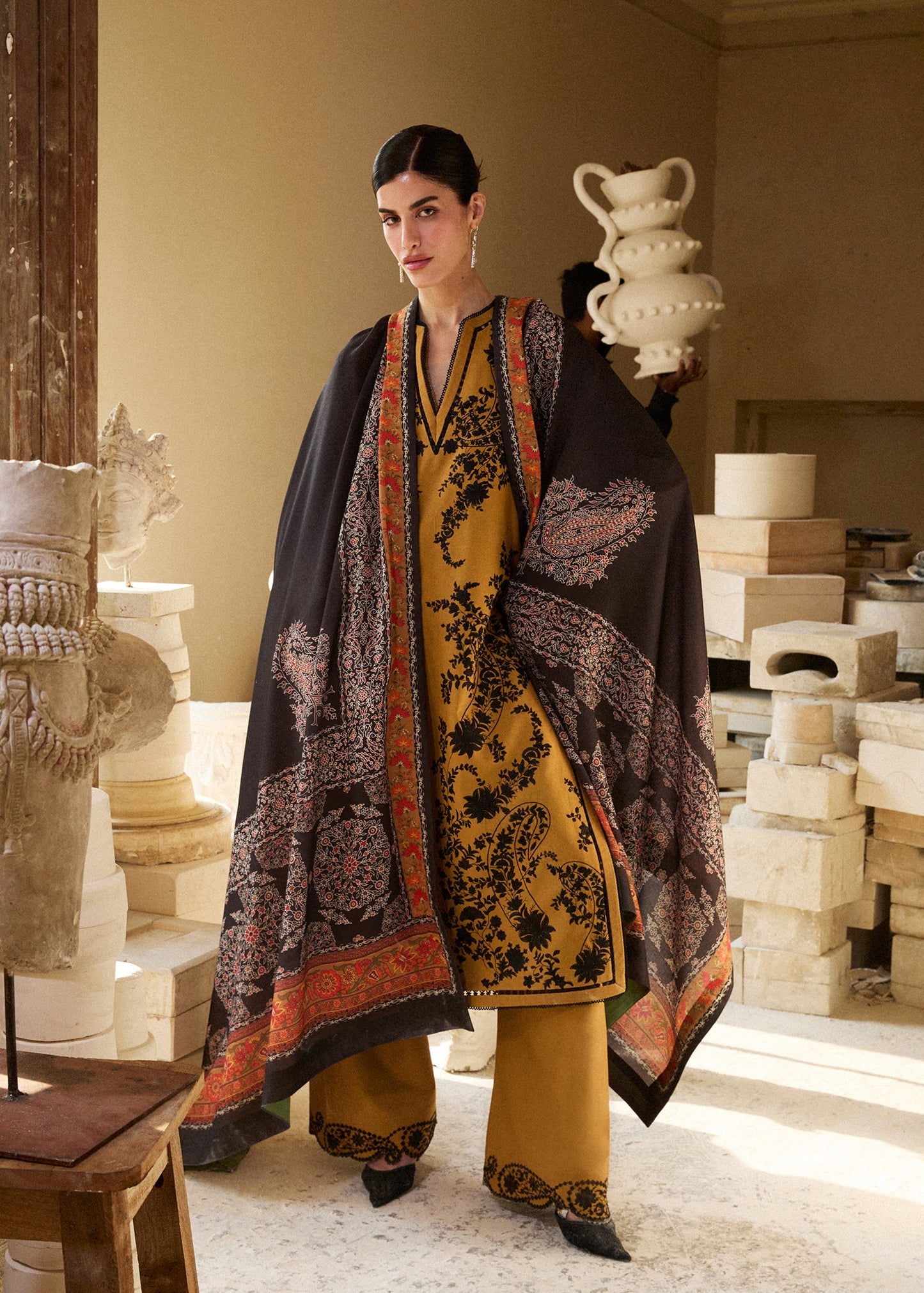 Hussain Rehar | Khaddar Pret 25 |MERI GOLD - Luxury Dress - available at Maria Faisal in UK and USA.