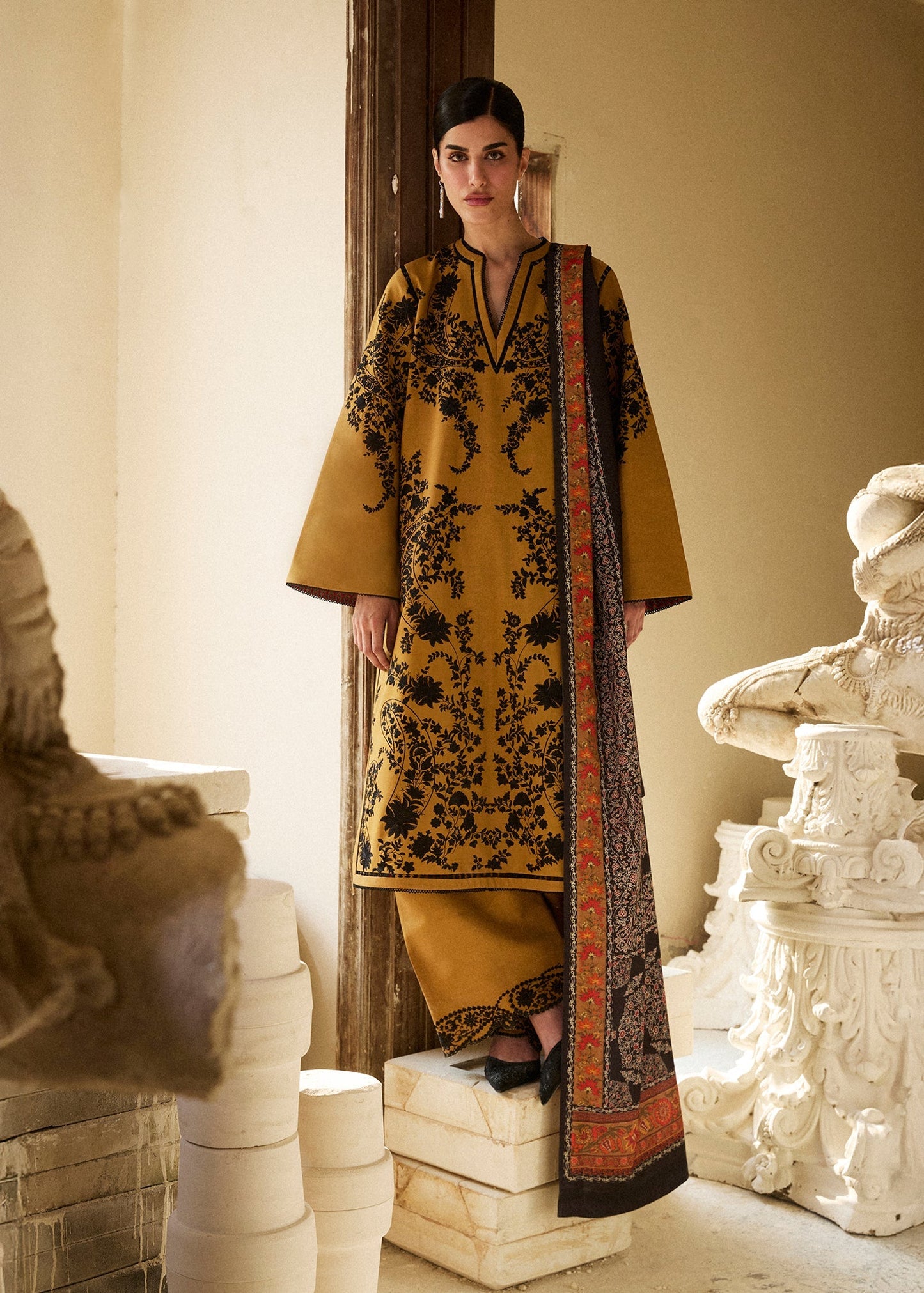 Hussain Rehar | Khaddar Pret 25 |MERI GOLD - Luxury Dress - available at Maria Faisal in UK and USA.