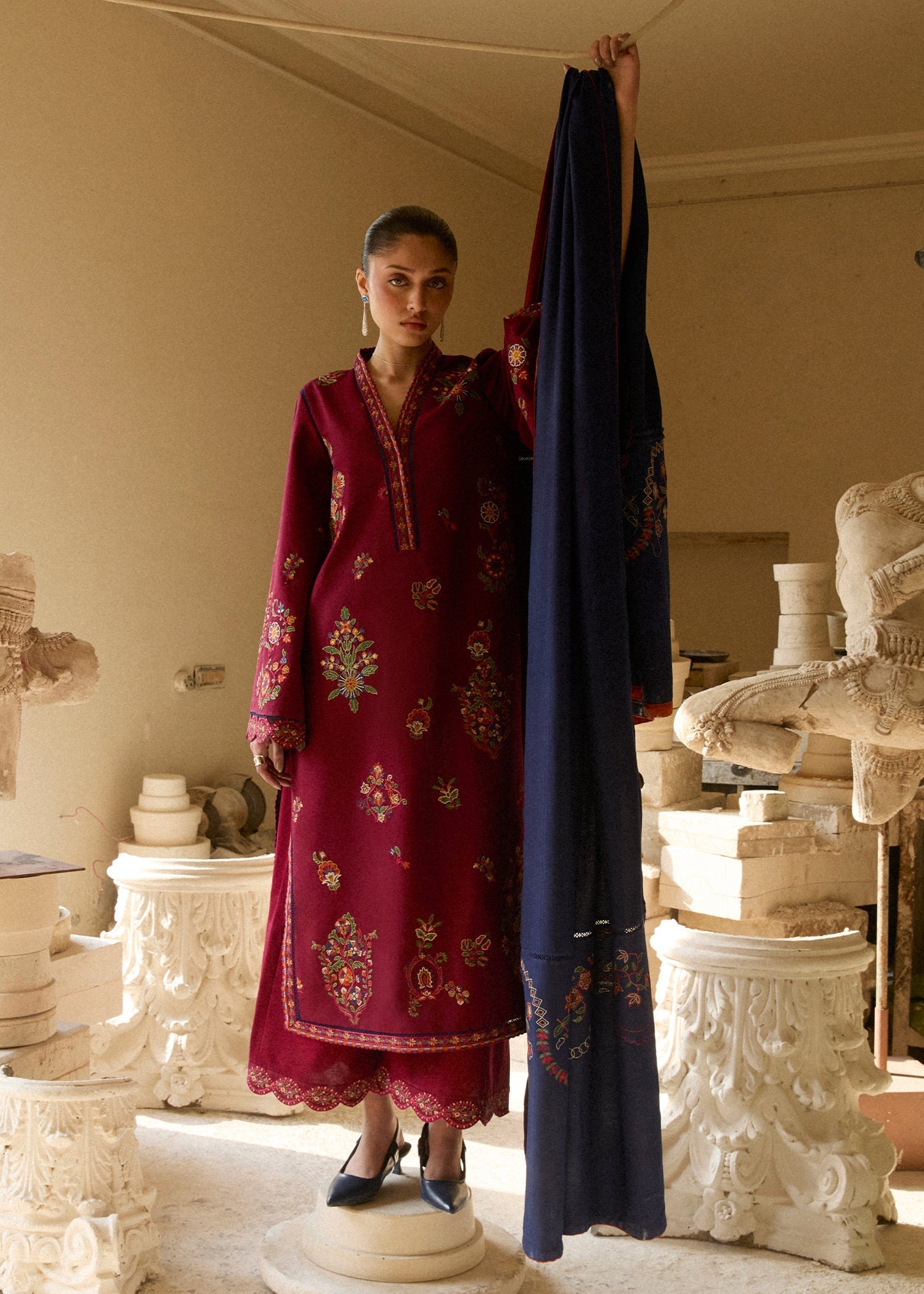 Hussain Rehar | Khaddar Pret 25 | GULNAR - Luxury Dress - available at Maria Faisal in UK and USA.