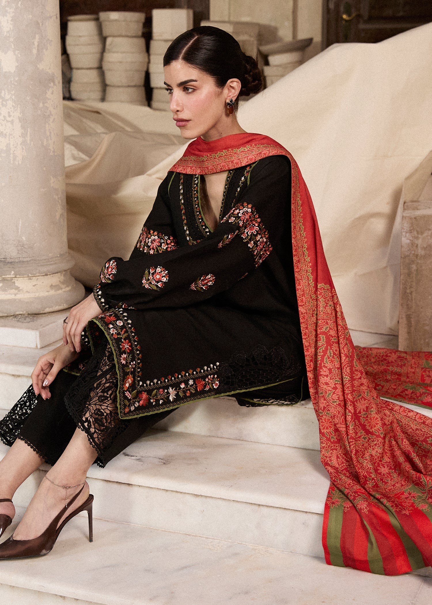 Hussain Rehar | Khaddar Pret 25 | SIYAH - Luxury Dress - available at Maria Faisal in UK and USA.