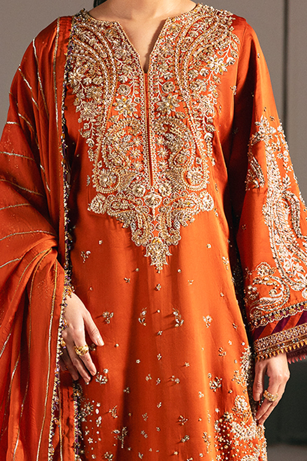 Afrozeh | Silk Muse 26 | Vellum - Luxury Dress - available at Maria Faisal in UK and USA.