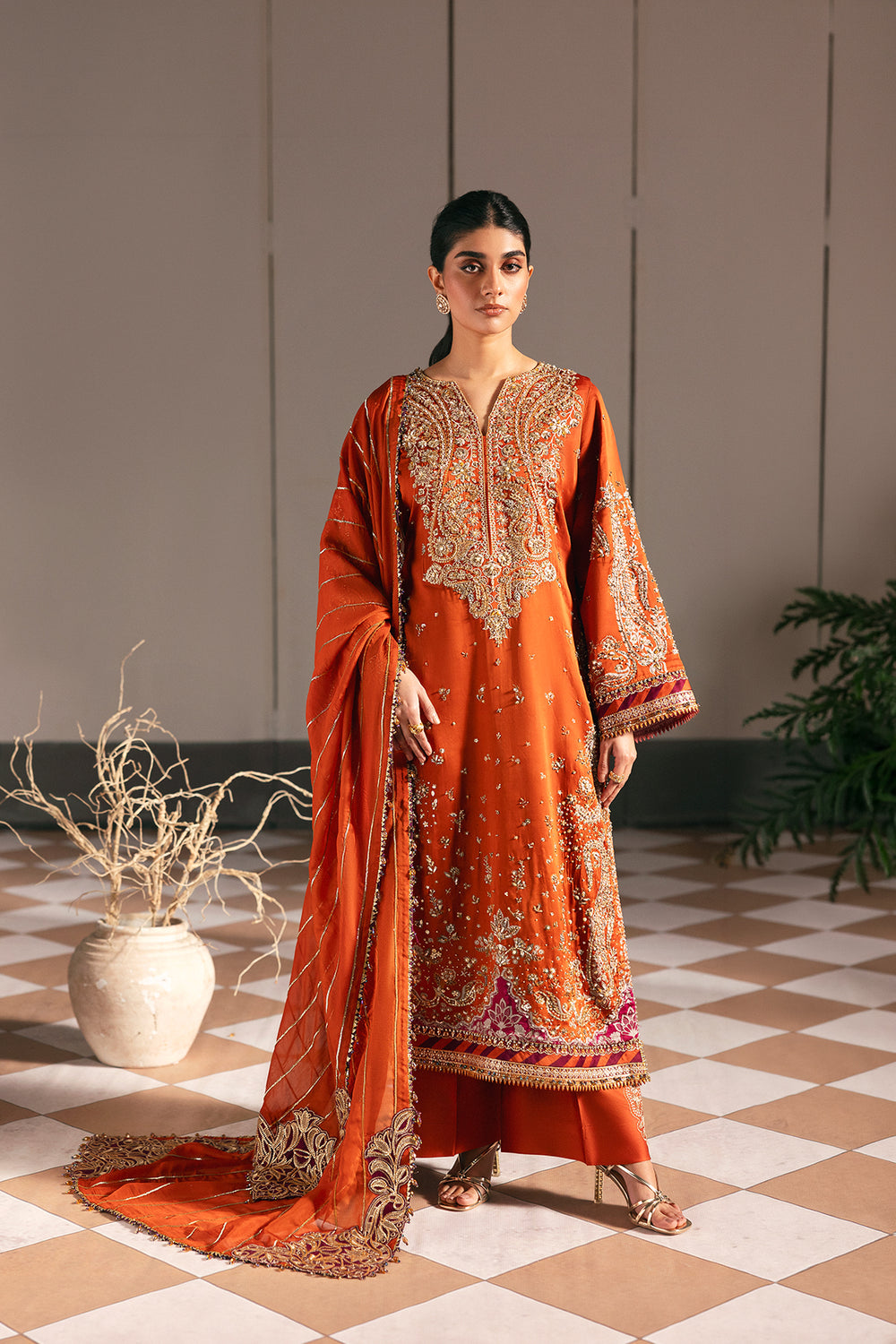 Afrozeh | Silk Muse 26 | Vellum - Luxury Dress - available at Maria Faisal in UK and USA.