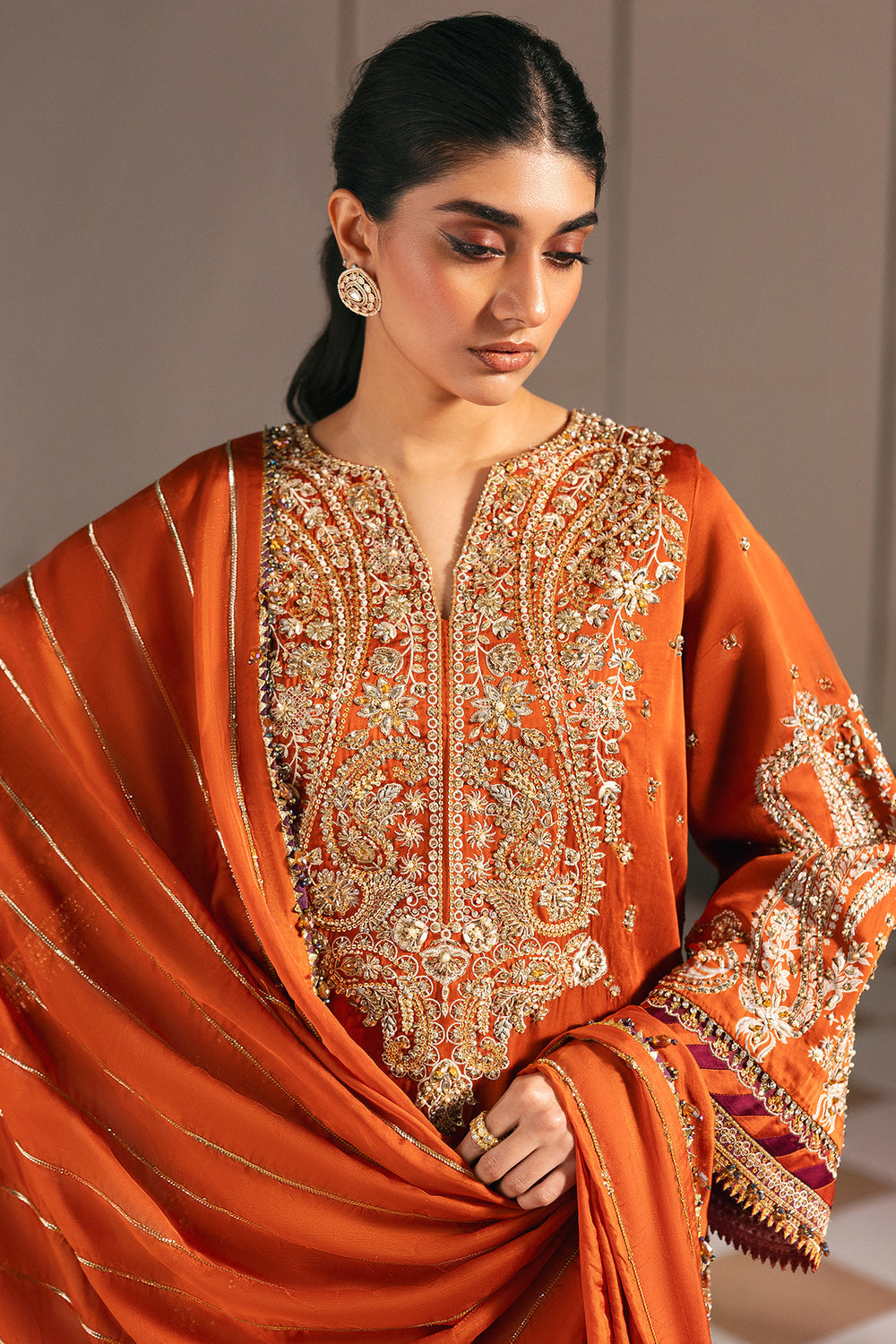Afrozeh | Silk Muse 26 | Vellum - Luxury Dress - available at Maria Faisal in UK and USA.