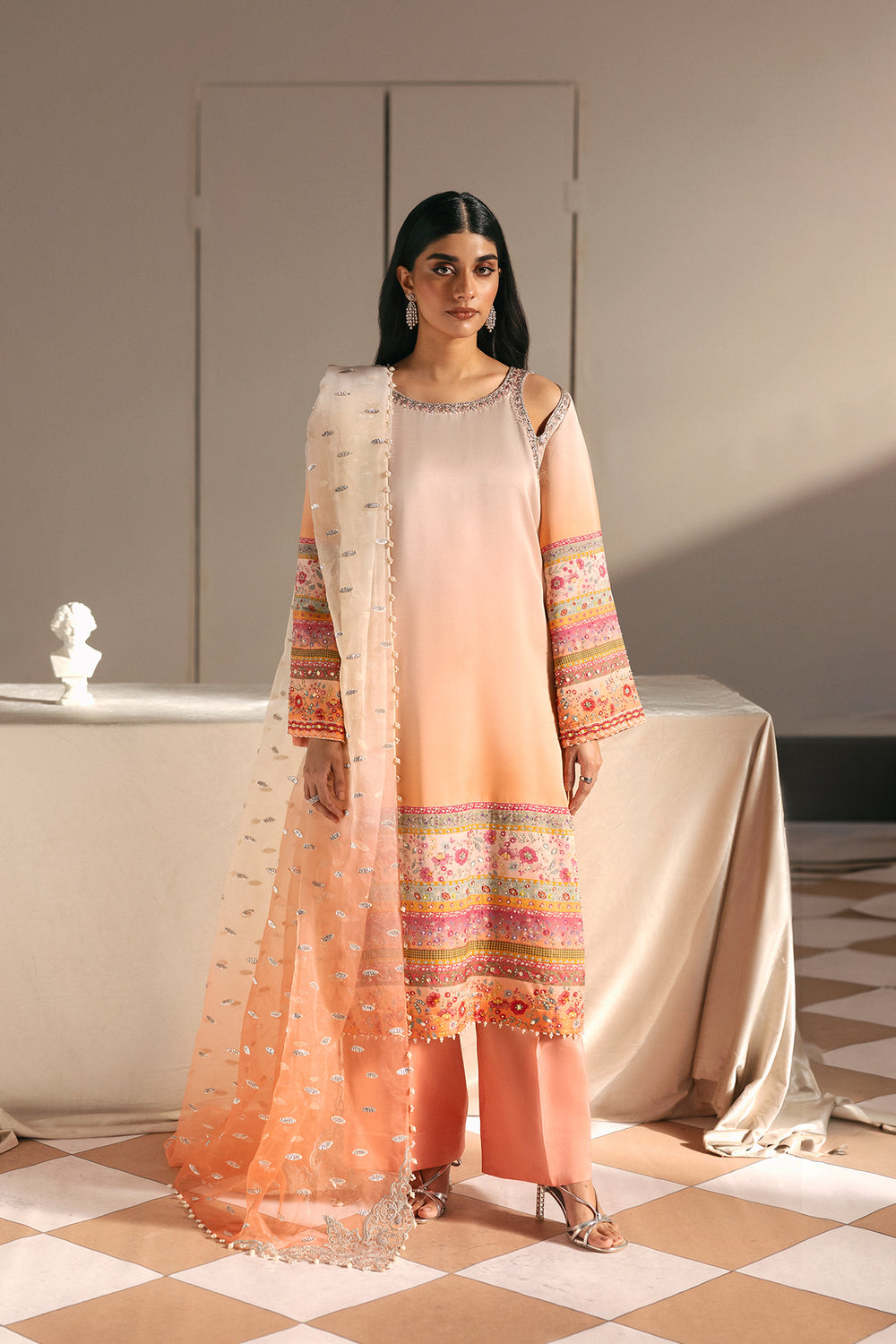 Afrozeh | Silk Muse 26 | Pearl Draped - Luxury Dress - available at Maria Faisal in UK and USA.