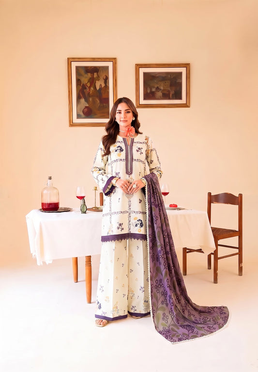 Faiza Faisal | FNF Printed Lawn | WHITY PLUM - Casual Dress - available at Maria Faisal in UK and USA.