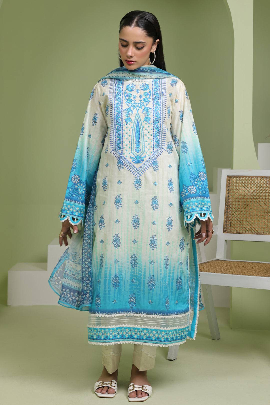 Zellbury | Unstitched 2 Piece Lawn | Embroidered Shirt Dupatta - 1694 by Maria Faisal - Registered Vendor of : Zellbury Women - type : Essential Unstitched - 100% original wedding dresses