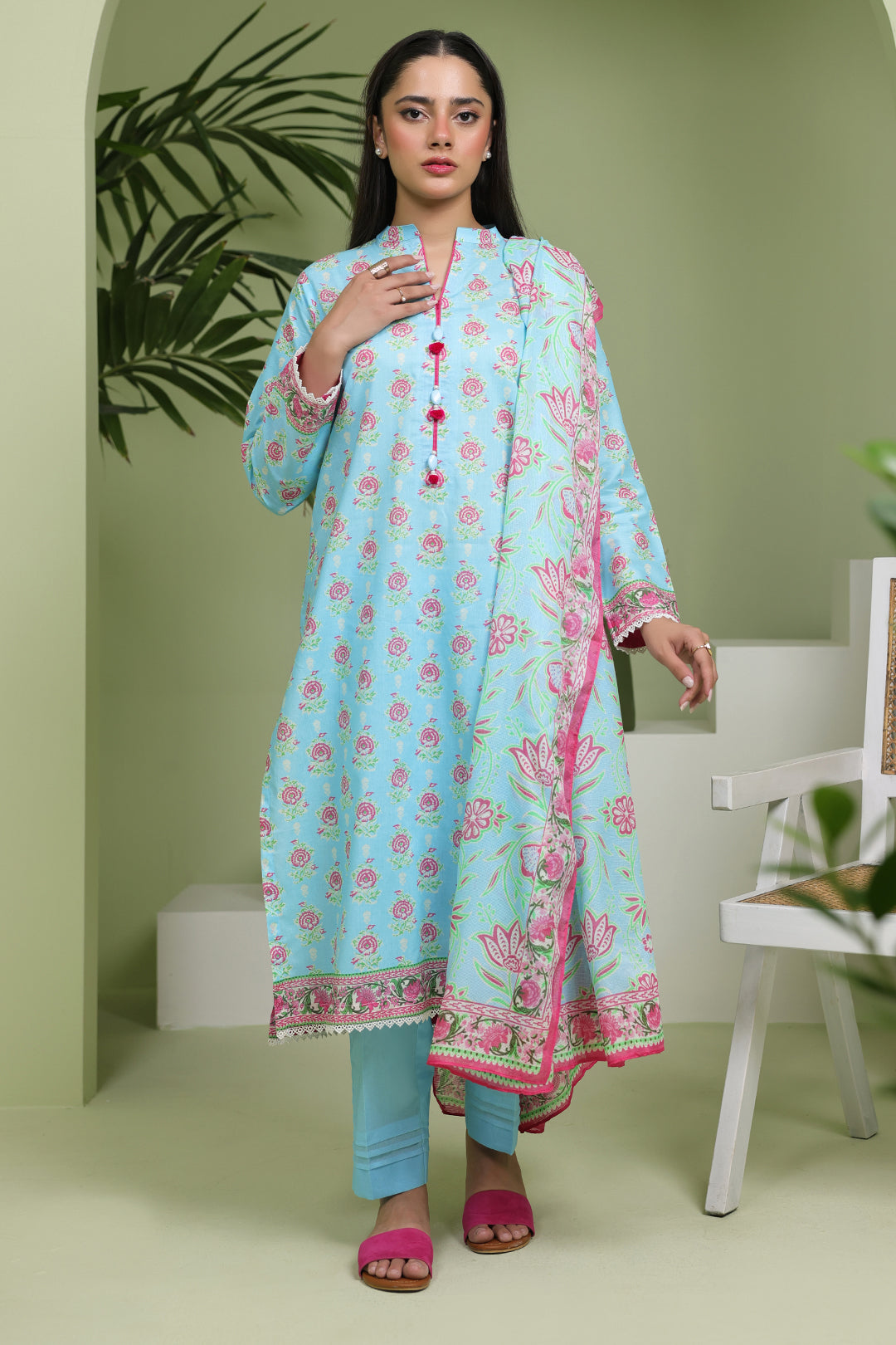 Zellbury | Unstitched 3 Piece Lawn | Shirt Shalwar Dupatta - 1571 - Designer Dress with Intricate embroidery and embellishments. Shop elegent wedding dress at Maria Faisal.